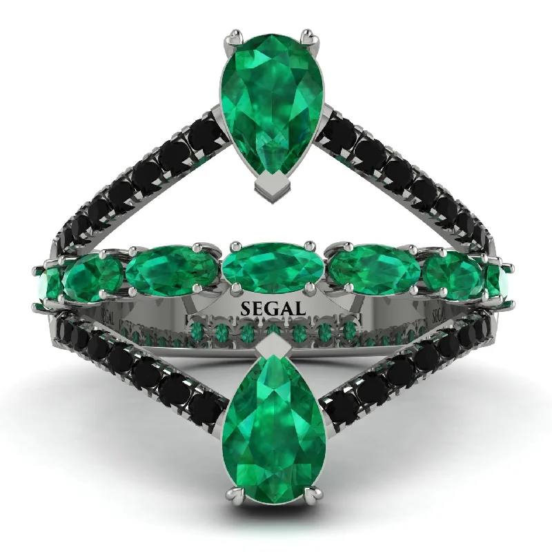 women's ring bold statement -Symmetrical Twist Shank Pear Emerald Ring - Eliza No. 36