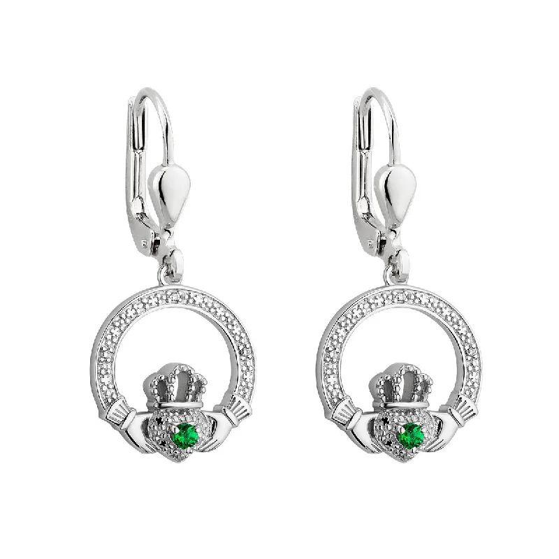 women's earrings Christmas gift -Sterling Silver Illusion Claddagh Earrings Drop - S34021