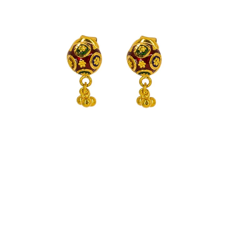 women's earrings celestial starburst -22K Yellow Gold Stud Earrings W/ Enamel Design & Round Gold Decals