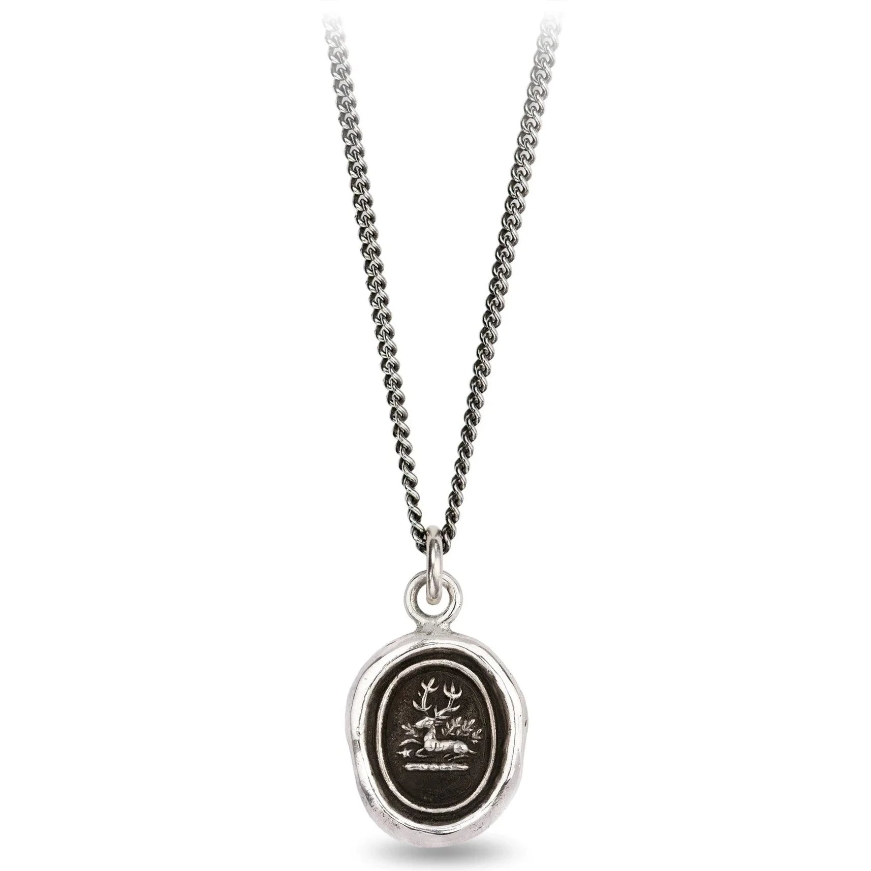 women's necklaces ruby -Pyrrha Sterling Silver "Grounding" Talisman Pendant on 18" Oxidized Fine Curb Chain Necklace