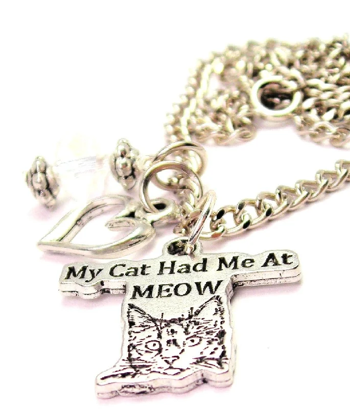 women's necklaces dainty rose gold -My Cat Had Me At Meow Necklace with Small Heart