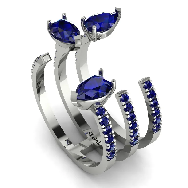 women's ring adjustable size -Pear Shape Sapphire Glam Open Ring - Quinn No. 75