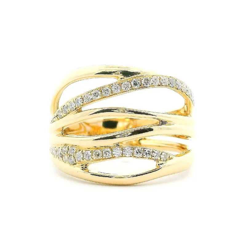 women's ring small gemstone -14K Yellow Gold 0.28cttw. Diamond Multi Row Crossover Fashion Ring