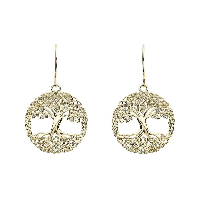 women's earrings platinum -10K Yellow Gold Tree of Life Earrings 10E660