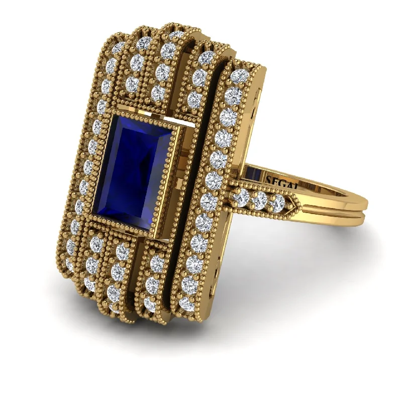 women's ring with diamond cluster -Unmatched Style Gold Baguette Sapphire Ring - Jean No. 13