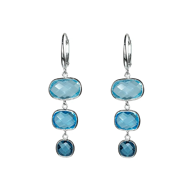 women's earrings elegant crown shape -Faceted Blue Topaz Dangle Earrings, 14K White Gold