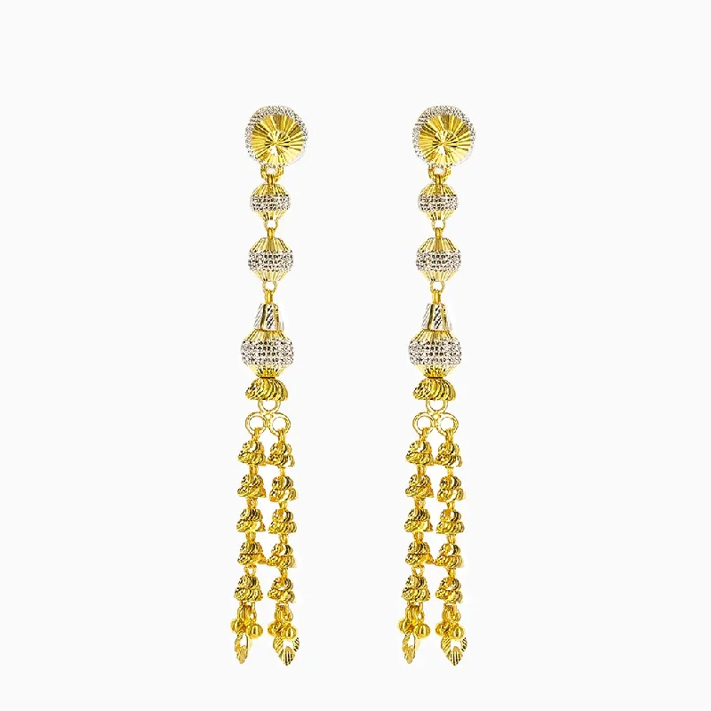 women's earrings celestial theme -22K Multi Tone Gold Drop Earrings W/ Gold Tassels & Sculpted Gold Ball Accents