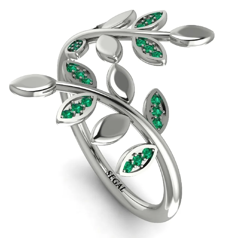 women's ring trendy look -Open Ring Leaves Emerald Ring - Anna No. 6