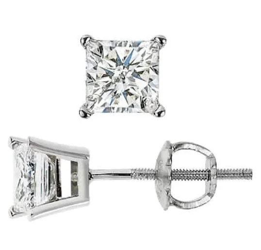 women's earrings pearl -1 Carat Princess Cut Martini Diamond Stud Earrings