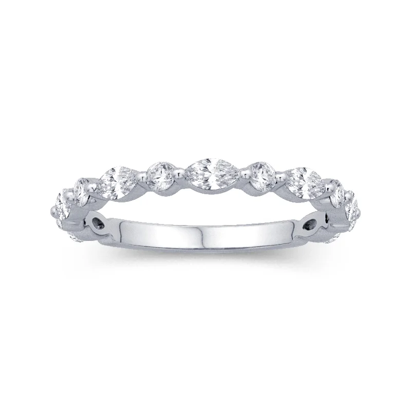 women's ring high-polish finish -14K White Gold 0.66cttw. Marquise & Round Diamond Alternating Stackable Fashion Ring