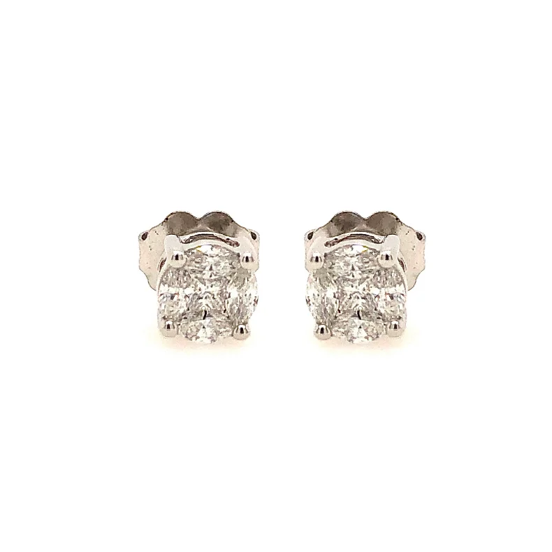 women's earrings wedding jewelry -14k White Gold 0.32ctw Diamond Cluster Earrings