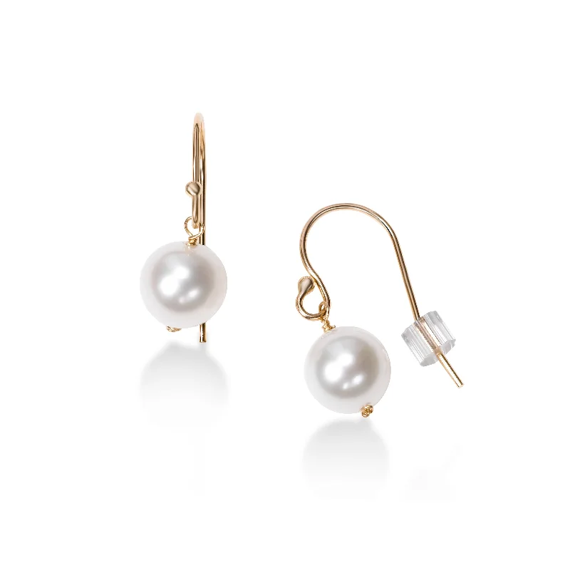 women's earrings sapphire crystal -Freshwater Cultured Pearl Drop Earrings, 14K Yellow Gold