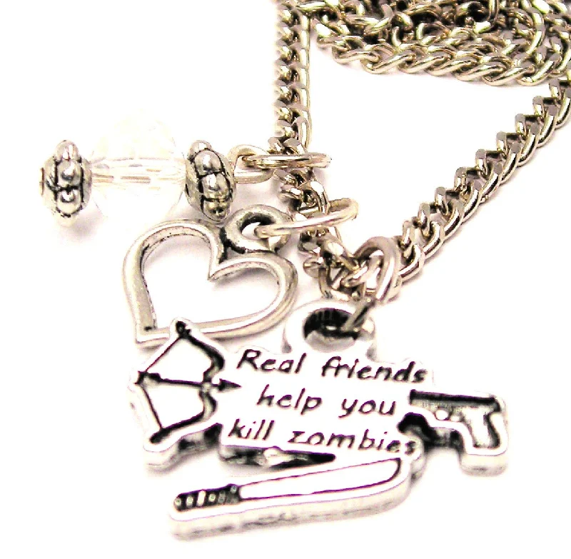 women's necklaces pearl -Real Friends Help You Kill Zombies Necklace with Small Heart