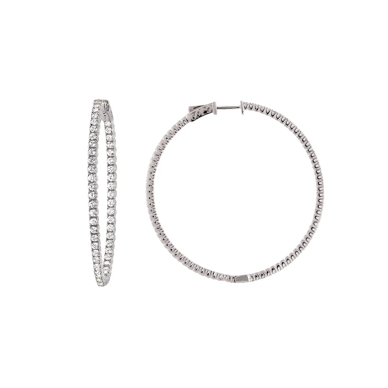 women's earrings anniversary earrings -CZ Single Row Inside Out Hoop Earrings, 2 Inches, Sterling Silver