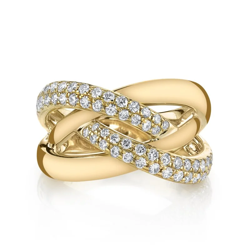 women's ring crystal-embedded -14K Yellow Gold 0.73ct. Twisted Diamond Multi Band Fashion Ring