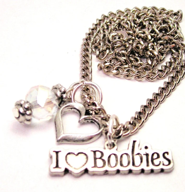 women's necklaces heart shape -I Heart Boobies Necklace with Small Heart