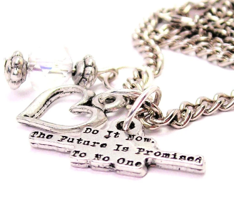 women's necklaces everyday wear -Do It Now The Future Is Promised To No One Necklace with Small Heart