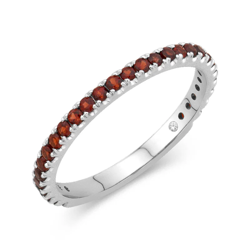 women's ring waterproof jewelry -14K White Gold 0.56cttw. Garnet Stackable Birthstone Ring - January