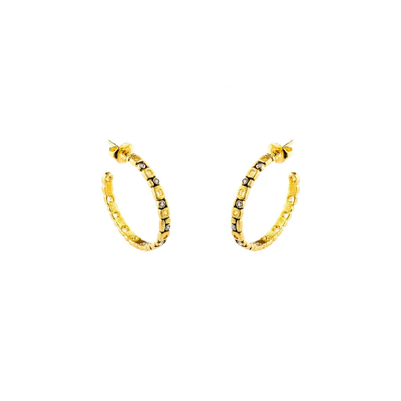 women's earrings casual everyday wear -18 Karat Yellow gold Micro Windows large hoop earrings with diamonds