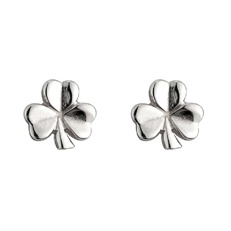 women's earrings ethically sourced -Sterling Silver Shamrock Stud Earrings - S3094