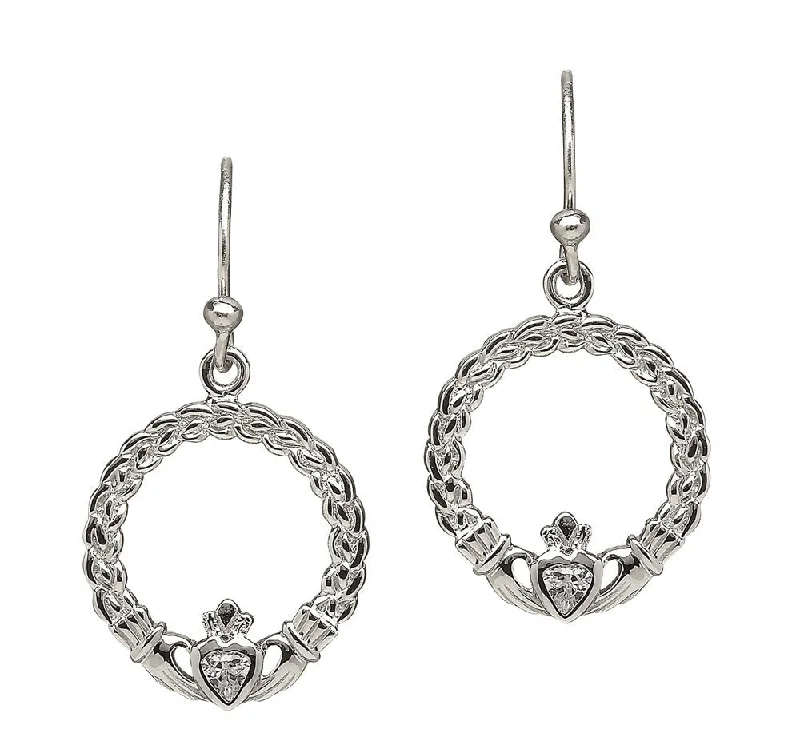 women's earrings emerald -Sterling Silver Small Claddagh Drop Earrings with CZ Heart - ANU2048