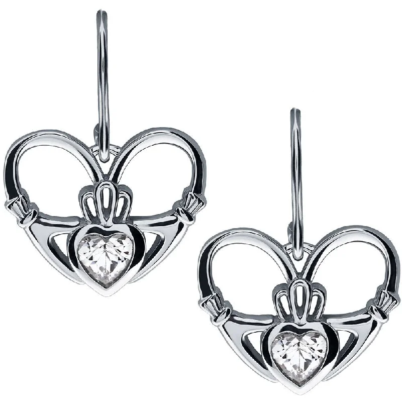 women's earrings antique design -Sterling Silver Claddagh Earrings UES-6162