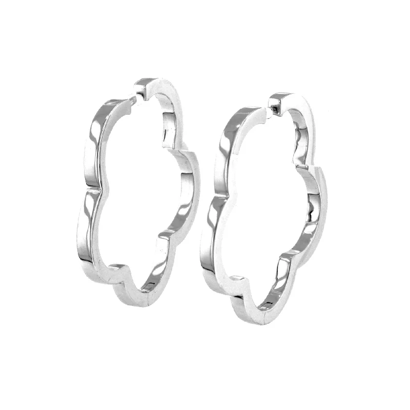 women's earrings bar design -Scalloped Hoop Earrings, 1.25 Inches, Sterling Silver