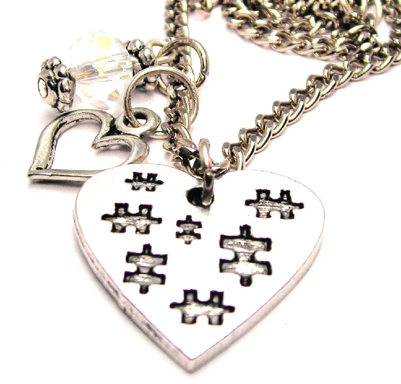 women's necklaces premium quality -Heart With Puzzle Pieces All Over Necklace with Small Heart