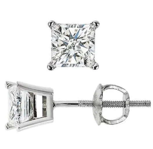 women's earrings personalized initial charm -1 1/3 Carat Princess Cut Martini Diamond Stud Earrings