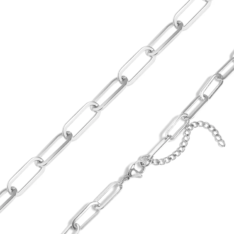 women's necklaces with secret message -Stainless Steel Paperclip Chain Necklace / CHN9761