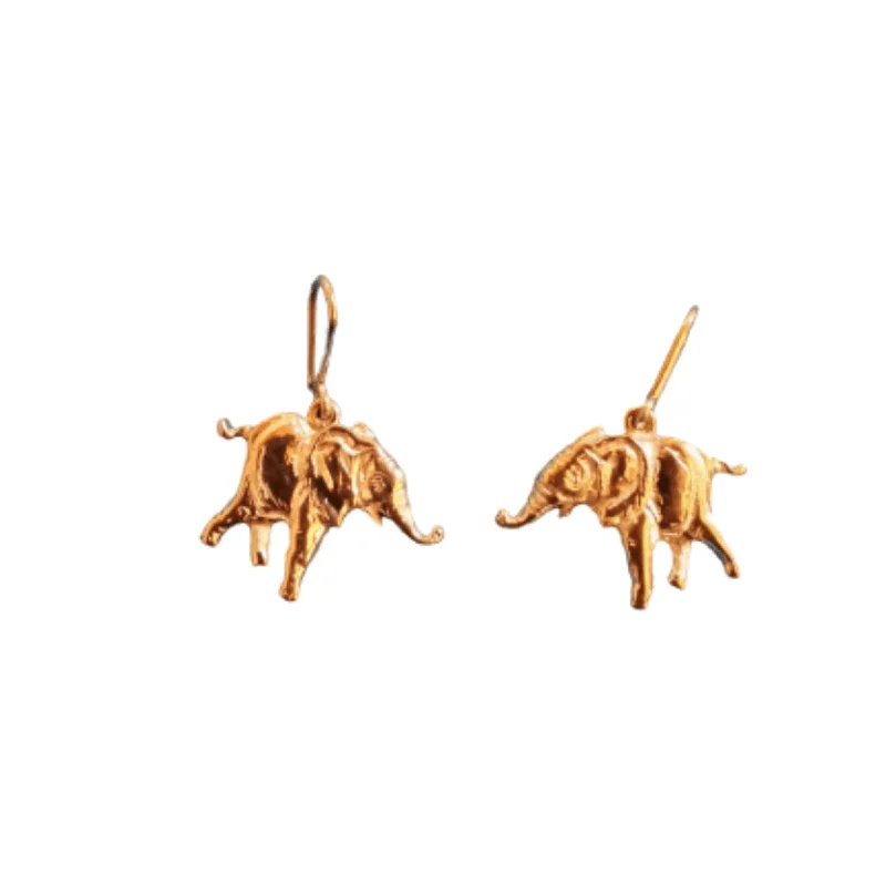 women's earrings bold geometric shape -Gold Drop Earrings - Dancing Elephants