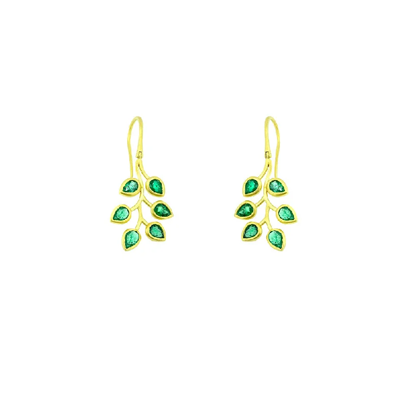 women's earrings stacking minimalist style -18 Karat Yellow Gold Leaf earrings with Emeralds