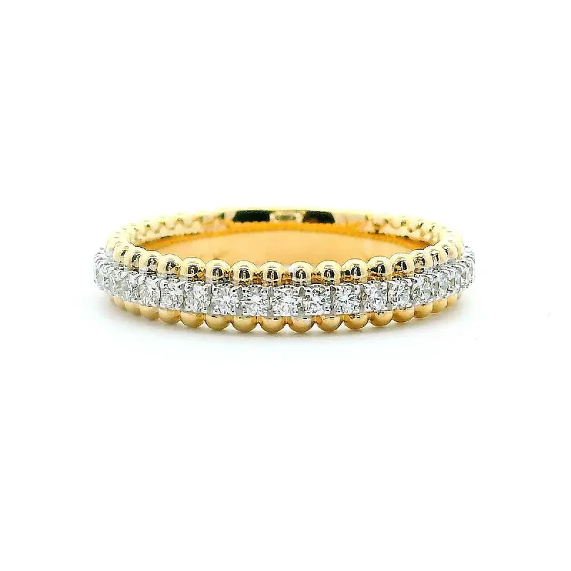 women's ring waterproof jewelry -14K Yellow & White Gold 0.40cttw. Diamond Center Beaded Edge Fashion Ring