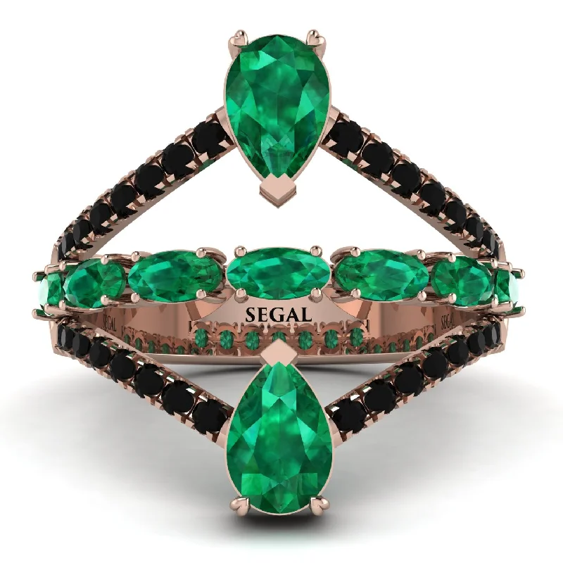 women's ring art deco -Symmetrical Twist Shank Pear Emerald Ring - Eliza No. 35