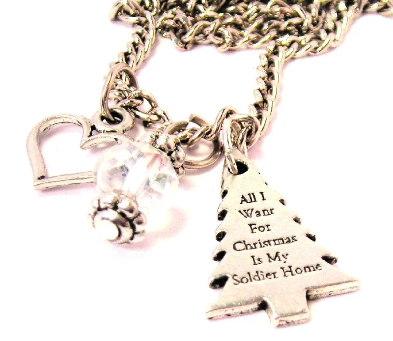 women's necklaces luxury diamond cut -All I Want For Christmas Is My Soldier Home Necklace with Small Heart