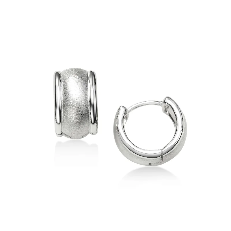 women's earrings butterfly charm -Brushed Finish Huggie Hoop Earrings, Sterling Silver