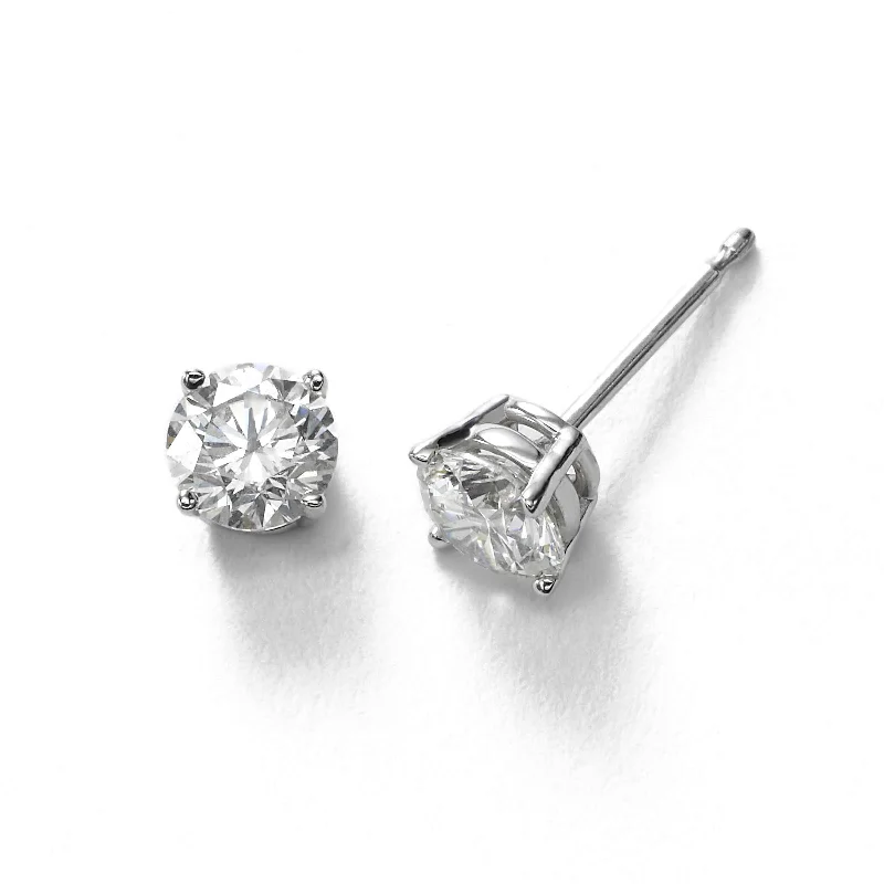 women's earrings huggie hoop -Diamond Stud Earrings, 1.00 Carat total, H/I-SI1/SI2, 14K White Gold