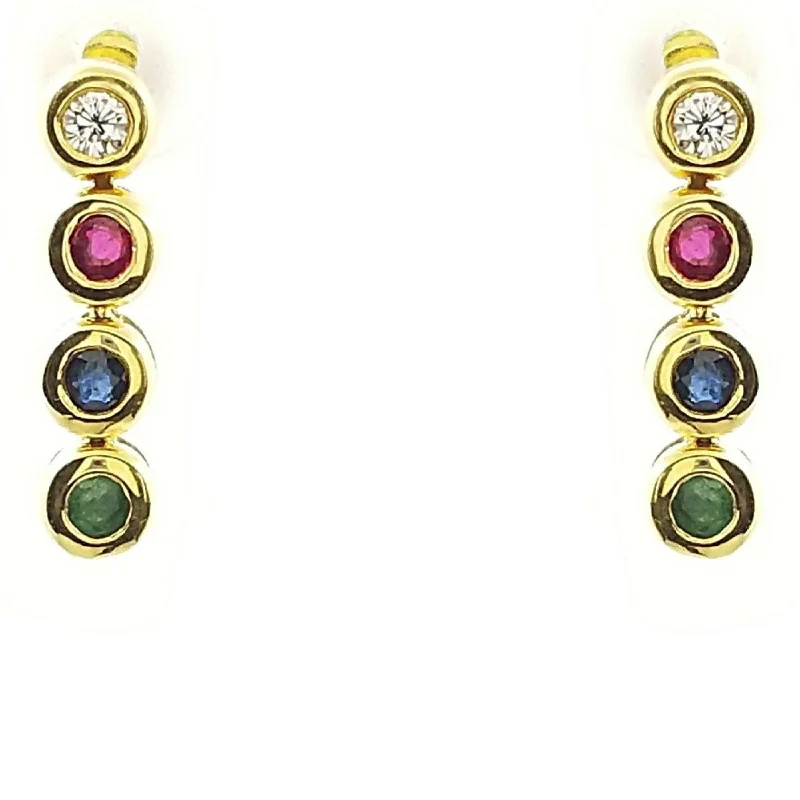 women's earrings infinity love design -Diamond, Ruby, Sapphire, Emerald stones in 18 kt Yellow Gold, Drop Earrings.