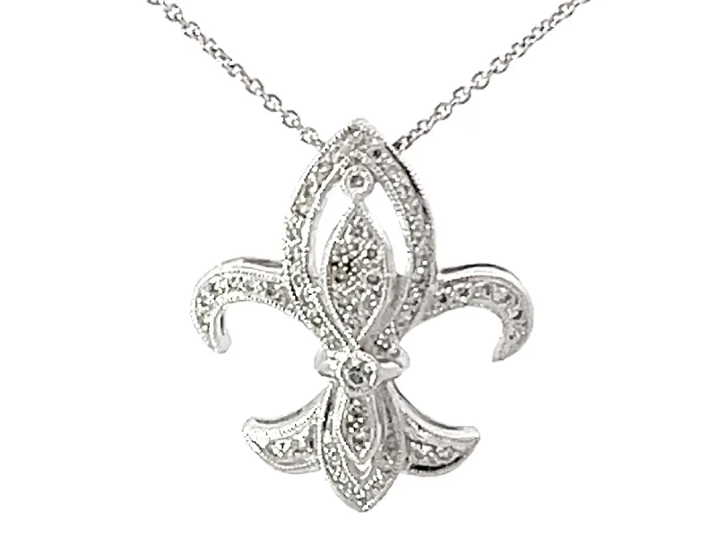 women's necklaces engraved couple set -Diamond Fleur De Lis Beverley K Necklace Solid White Gold