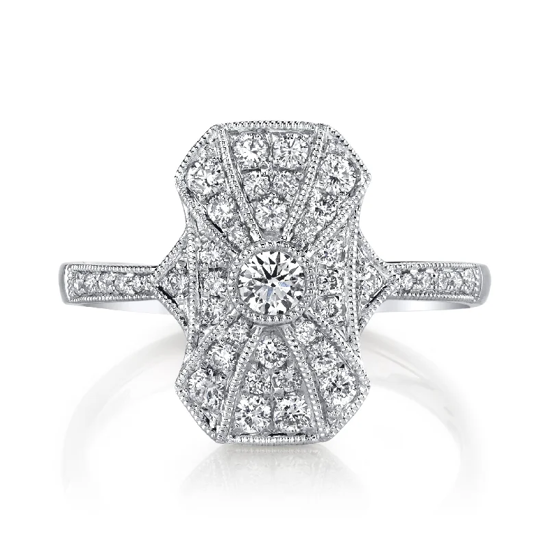 women's ring floral engraving -14K White Gold 0.48ct. Diamond Filigree & Milgrain Detailing Fashion Ring