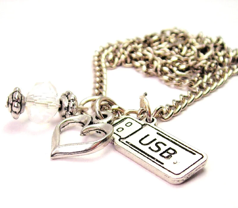 women's necklaces Valentine's Day gift -USB Flash Drive Necklace with Small Heart