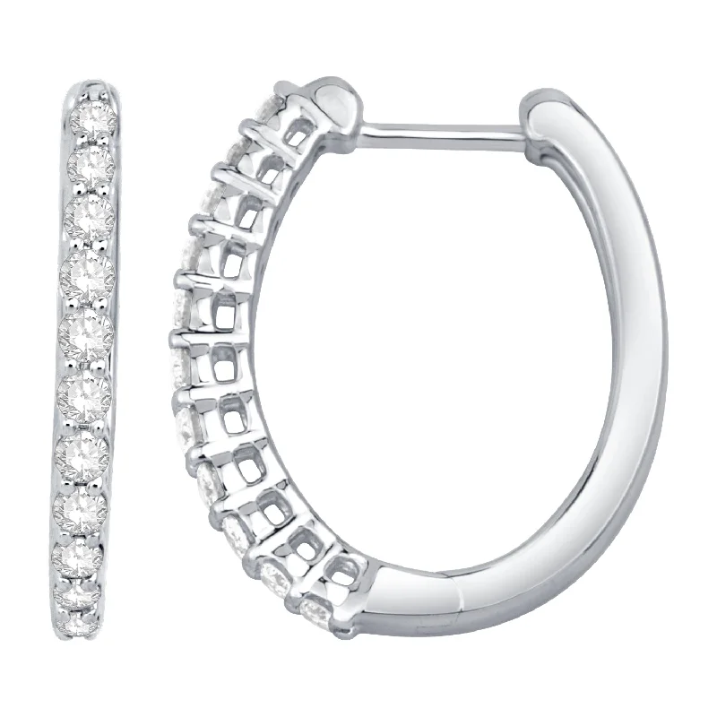 women's earrings modern contemporary -14K White Gold Diamond Hoop Earrings (1/2ctw)