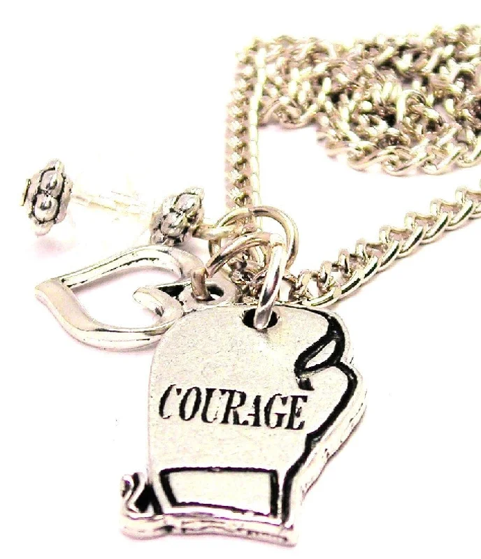 women's necklaces sapphire -Courage Boxing Glove Necklace with Small Heart