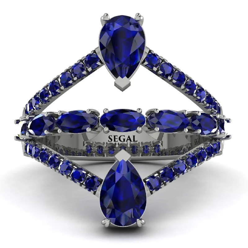 women's ring with initials -Symmetrical Twist Shank Pear Sapphire Ring - Eliza No. 75