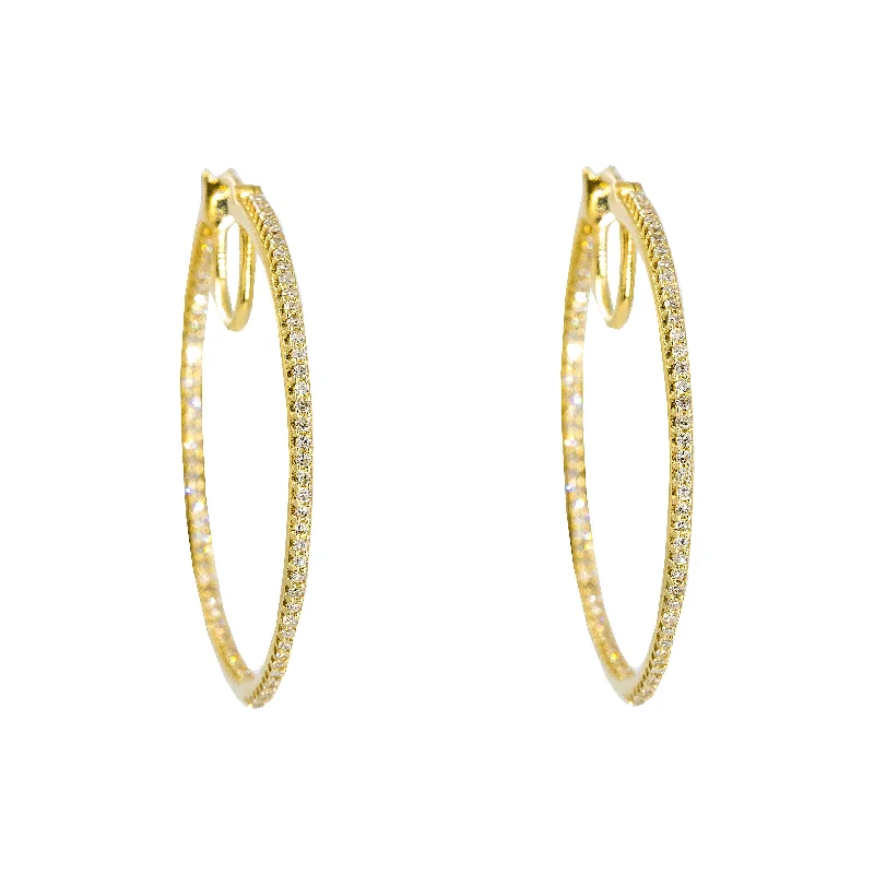 women's earrings handcrafted statement -14K Yellow Gold Diamond Hoop Earrings W/ 0.50ct SI Diamonds