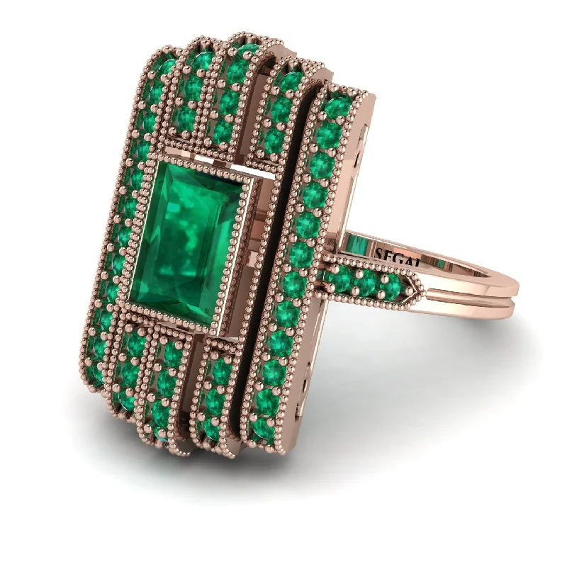 women's ring eye-catching beauty -Unmatched Style Gold Baguette Emerald Ring - Jean No. 20