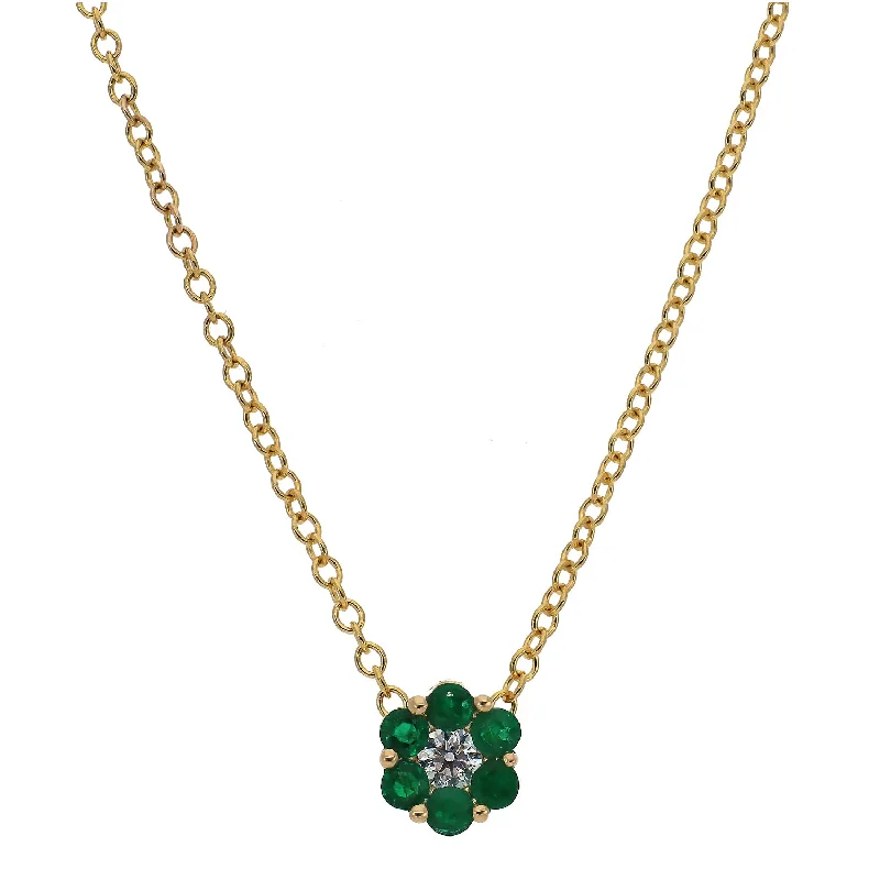 women's necklaces high-end jewelry -14K Yellow Gold Emerald and Diamond Floral Pendant Necklace