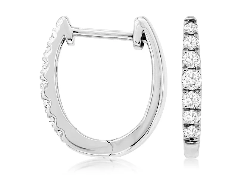 women's earrings minimalist charm -14k White Gold 0.25ctw Diamond Hoop Earrings