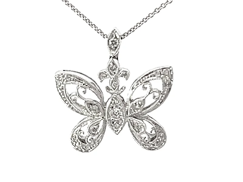 women's necklaces nature inspired -Beverley K Diamond Butterfly Pendant Necklace Solid White Gold