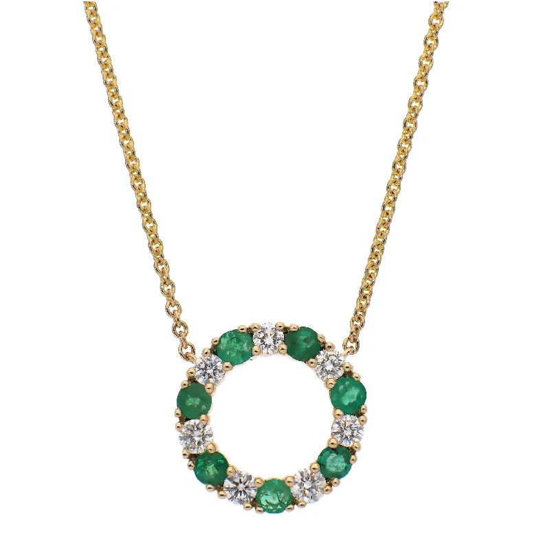 women's necklaces luxury diamond cut -14K Yellow Gold Emerald and Diamond Necklace